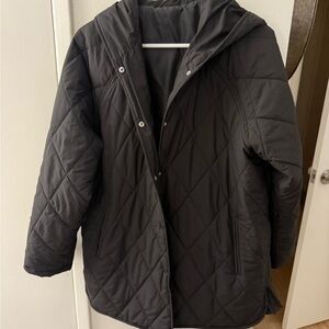 Black Quilted Hooded Jacket